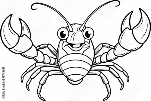 Funny Lobster Vector Illustration and Cartoon Clipart with White Background, Funny lobster vector, cartoon clipart, and line art on white background.