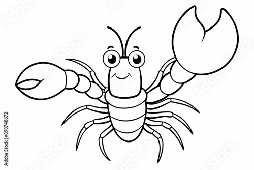 Funny Lobster Vector Illustration and Cartoon Clipart with White Background, Funny lobster vector, cartoon clipart, and line art on white background.