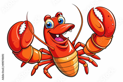 Funny Lobster Vector Illustration and Cartoon Clipart with White Background, Funny lobster vector, cartoon clipart, and line art on white background.