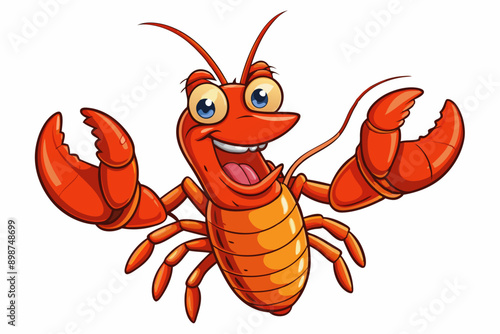Funny Lobster Vector Illustration and Cartoon Clipart with White Background, Funny lobster vector, cartoon clipart, and line art on white background.