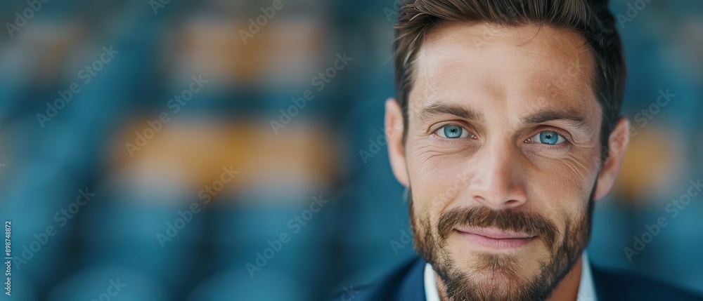 A tight shot of a bearded man in a suit, his blue eyes gazing intently Wearing a pristine white shirt and tie A tight shot of a bearded man in a suit, his blue eyes gazing intently Wearing a pristine white shirt and tie
