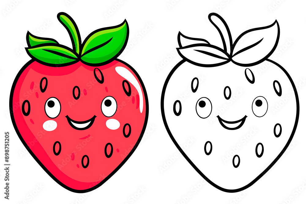 Cartoon fruits, funny drawn strawberry with contour lines isolated on a transparent background. Simple Fruits Clip Art, Printable strawberry Coloring Page. Simple coloring book for children. Cartoon fruits, funny drawn strawberry with contour lines isolated on a transparent background. Simple Fruits Clip Art, Printable strawberry Coloring Page. Simple coloring book for children.