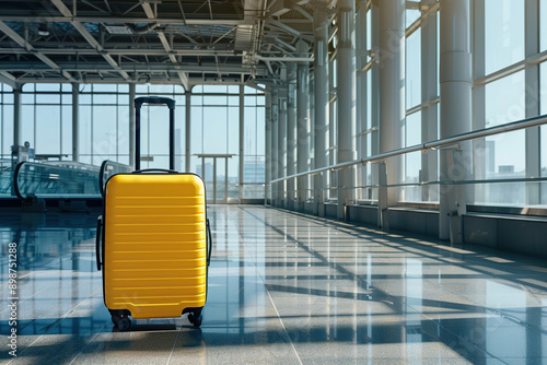 Luggage bag in an empty airport terminal. Travel concept