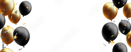 Invitation greeting card, frame, background with black and golden balloon