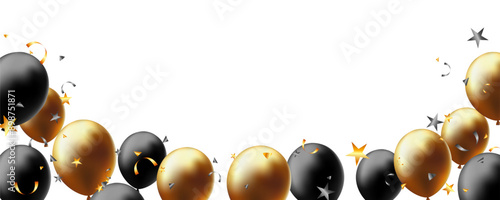 Round decorated card background gold and black balloons luxury concept