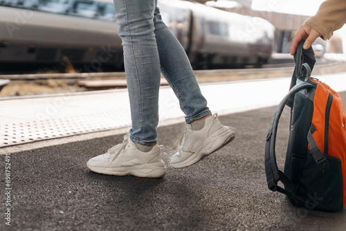Thief Steals Backpack at Train Station on Platform While Woman Turned Away 
