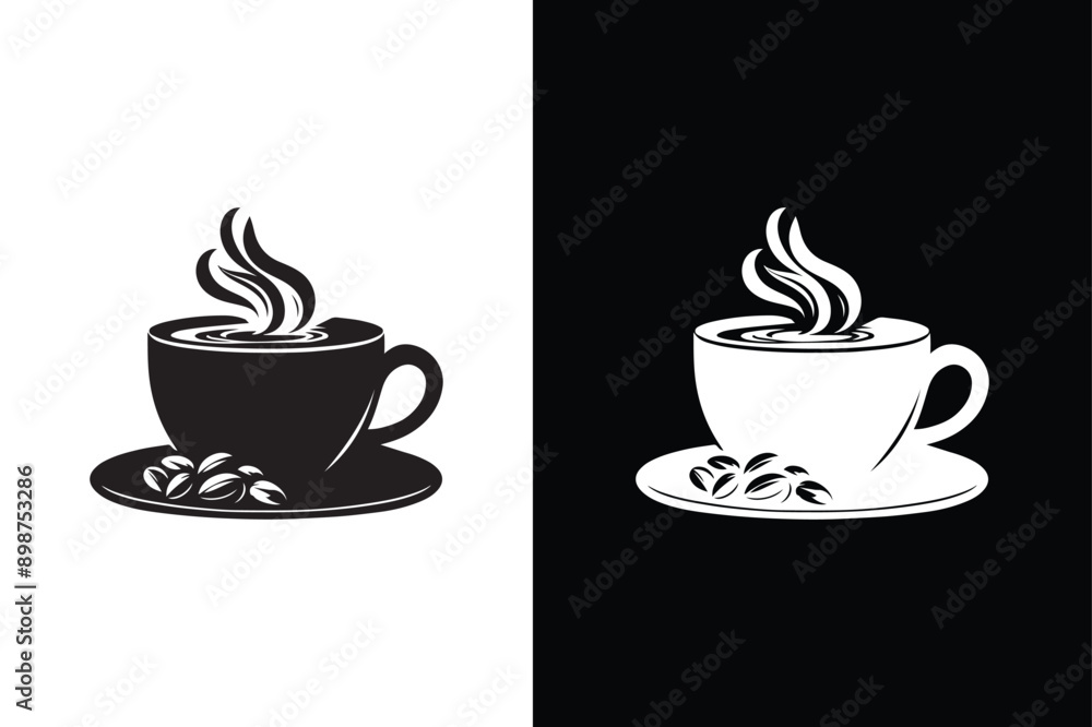 Coffee cup vector icon silhouette. Cups of coffee symbol collection. Vector Illustration black white background. Coffee cup vector icon silhouette. Cups of coffee symbol collection. Vector Illustration black white background.