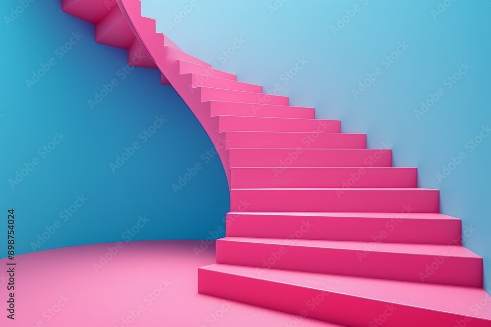 Obraz premium Minimalistic spiral staircase in pastel colors and modern design concept
