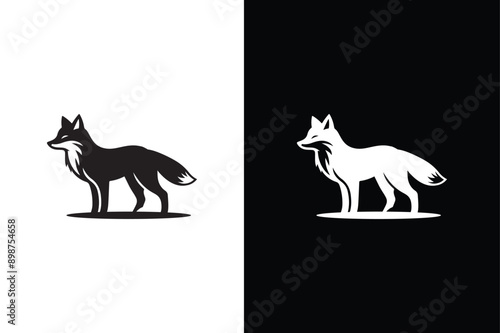 Fox icon silhouette isolated vector images of wild animals. Fox silhouette isolated on white black background