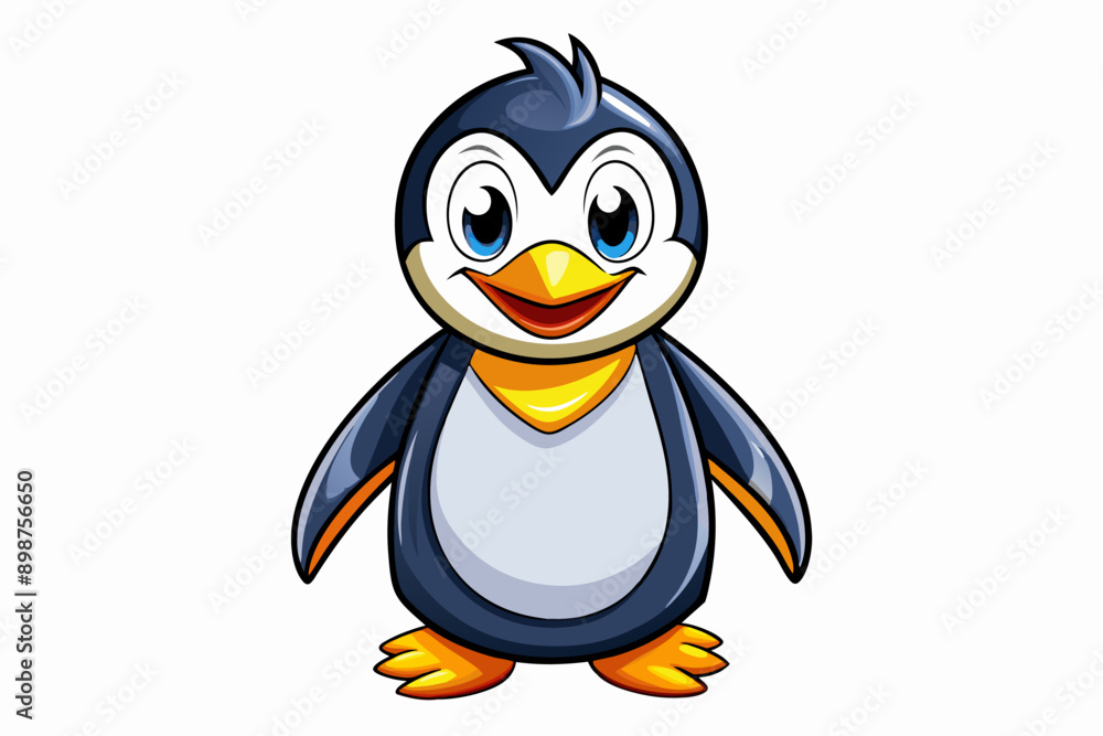 Obraz premium Funny Penguin Vector Illustration, Cartoon, Clipart, Line Art Design on White Background, Funny penguin vector illustration, cartoon, clipart, and line art design on white background.