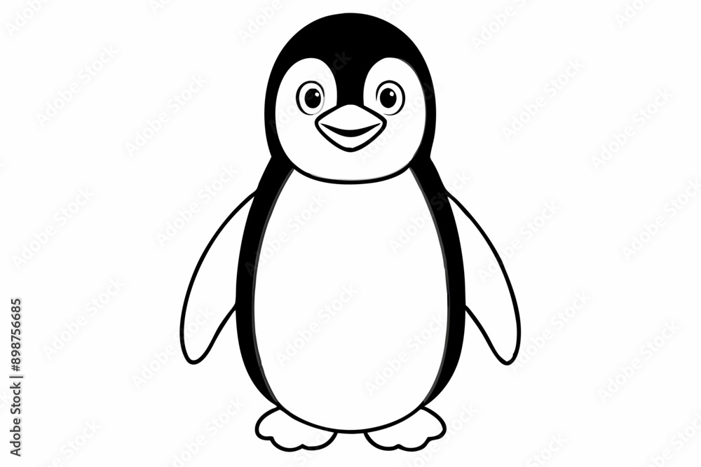 Fototapeta premium Funny Penguin Vector Illustration, Cartoon, Clipart, Line Art Design on White Background, Funny penguin vector illustration, cartoon, clipart, and line art design on white background.
