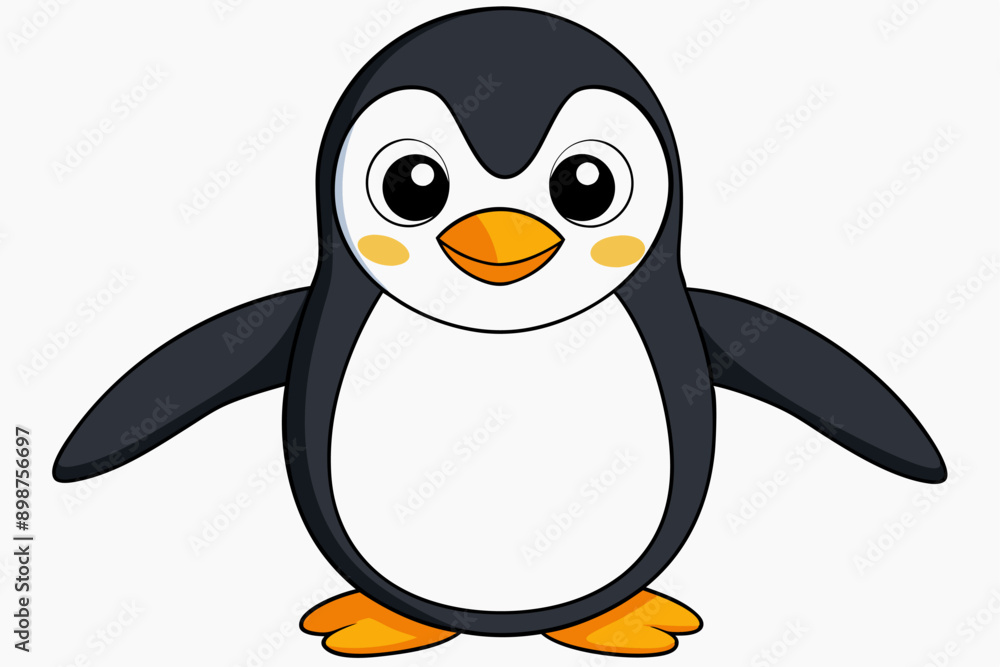 Fototapeta premium Funny Penguin Vector Illustration, Cartoon, Clipart, Line Art Design on White Background, Funny penguin vector illustration, cartoon, clipart, and line art design on white background.