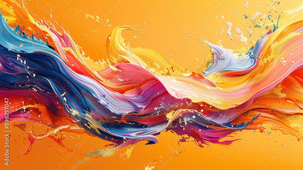 An abstract splash of color featuring swirling brush strokes in a vibrant ribbon design, with fluid, wavy lines and acrylic textures on a dynamic background An abstract splash of color featuring swirling brush strokes in a vibrant ribbon design, with fluid, wavy lines and acrylic textures on a dynamic background