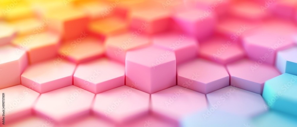 A tight shot of a multihued hexagonal mosaic of hexagonal cubes against a pristine white backdrop A tight shot of a multihued hexagonal mosaic of hexagonal cubes against a pristine white backdrop