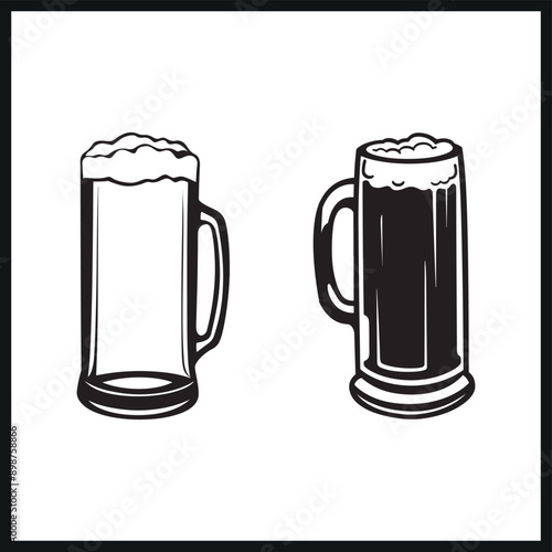 Beer Mug silhouette. Mugs of beer with froth clipart on white background