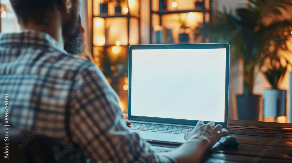 Man in Home Office with Modern Desktop Setup Man in Home Office with Modern Desktop Setup