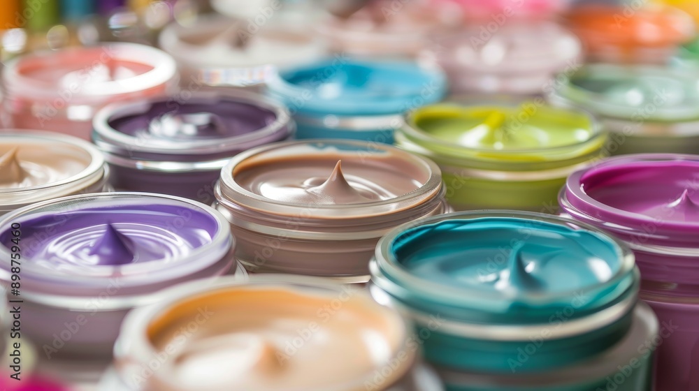 A close-up shot of multiple jars of cream, showcasing a variety of colors and textures, representing the diversity of skincare and beauty products available. A close-up shot of multiple jars of cream, showcasing a variety of colors and textures, representing the diversity of skincare and beauty products available.