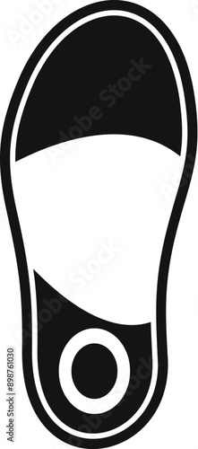 Black and white icon of an orthopedic insole promoting a healthy posture while walking