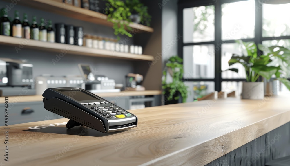 Ultra-sharp photo depicting a point sale (POS) counter cashier ...