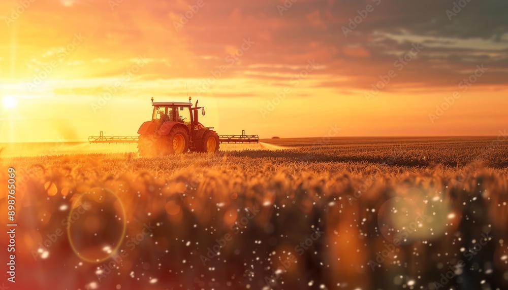 Fototapeta premium Ultra-sharp photo depicting an irrigation tractor in action, spraying or harvesting an agricultural