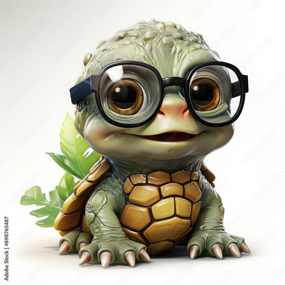 Watercolor Cute little green turtle with glasses in front of studio, clipart Illustration, Generative Ai Watercolor Cute little green turtle with glasses in front of studio, clipart Illustration, Generative Ai