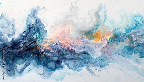 Abstract Swirling Blue and White Acrylic Painting photo