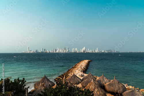 View of Bocagrande from Tierra Bomba Island. Cartagena, Bolivar. photo