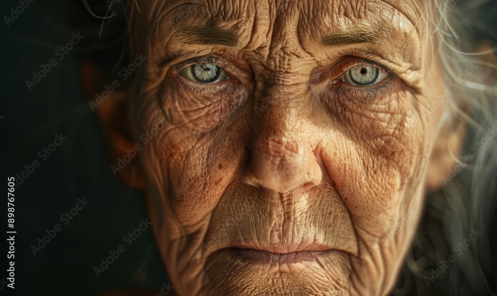 Portrait of an elderly woman with deep wrinkles and kind eyes, showcasing the beauty of aging Portrait of an elderly woman with deep wrinkles and kind eyes, showcasing the beauty of aging