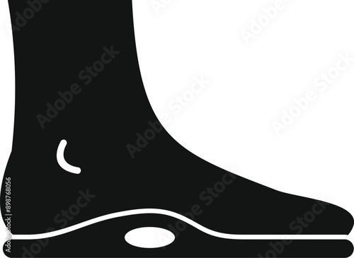 Black silhouette icon of a foot using an orthopedic insole for flatfoot treatment