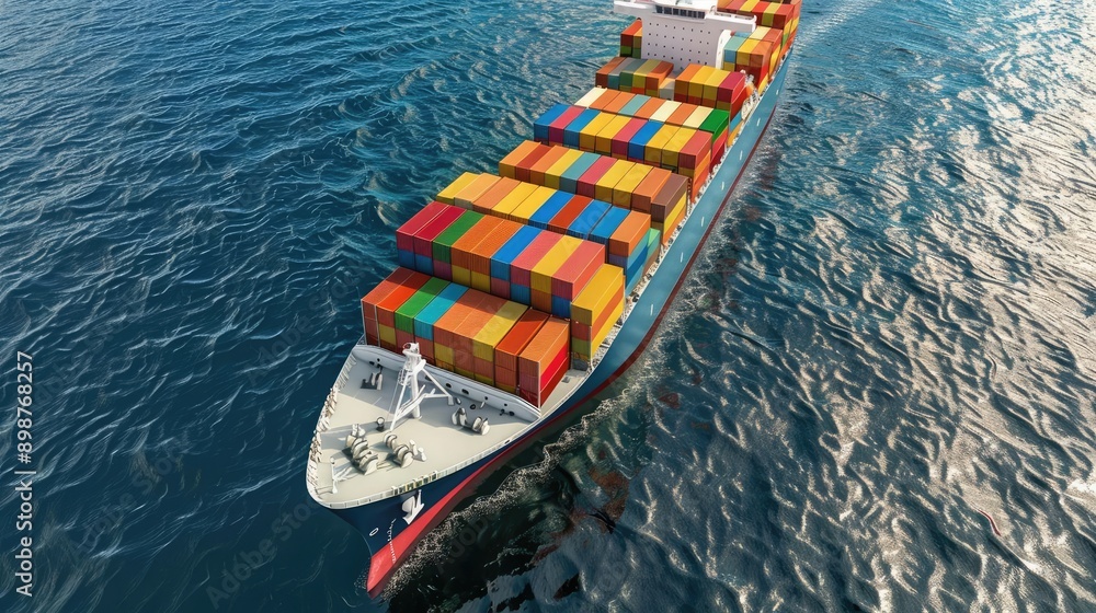 Top view cargo ship loading in pastel 3D render, import-export logistics, flat design for maritime trade Top view cargo ship loading in pastel 3D render, import-export logistics, flat design for maritime trade