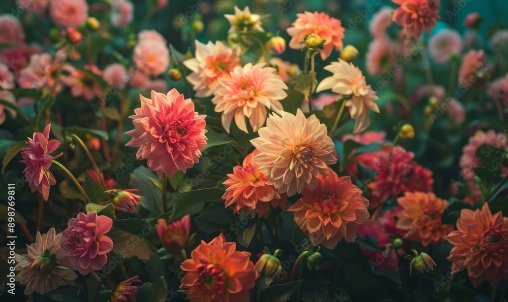 Dahlias at an exhibition, a showcase of floral beauty and variety Dahlias at an exhibition, a showcase of floral beauty and variety