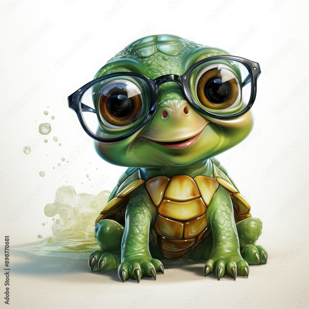 Watercolor Cute little green turtle with glasses in front of studio, clipart Illustration, Generative Ai Watercolor Cute little green turtle with glasses in front of studio, clipart Illustration, Generative Ai