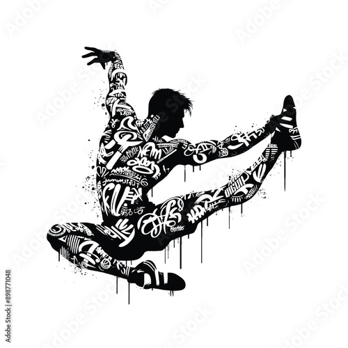 Gymnastics  male player in graffiti tags, street art pattern illustration, emblem shield badge