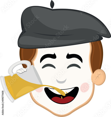 vector illustration face character of street artist mime cartoon, drinking glass beer