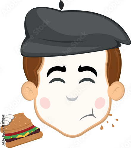 vector illustration face character of street artist mime cartoon, eating a hamburger