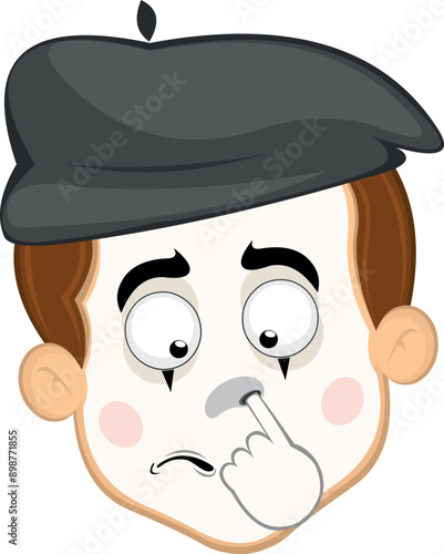 vector illustration face character of street artist mime cartoon picking your nose looking for a mucus with your finger hand
