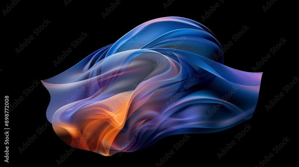 Obraz premium Blue and orange abstract fabric creating an elegant and dynamic wave against a sleek black backdrop
