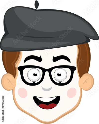 vector illustration face character of street artist mime cartoon, with nerd glasses