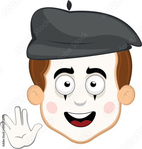 vector illustration face character of street artist mime cartoon, with a happy expression and doing vulcan salute with his hand