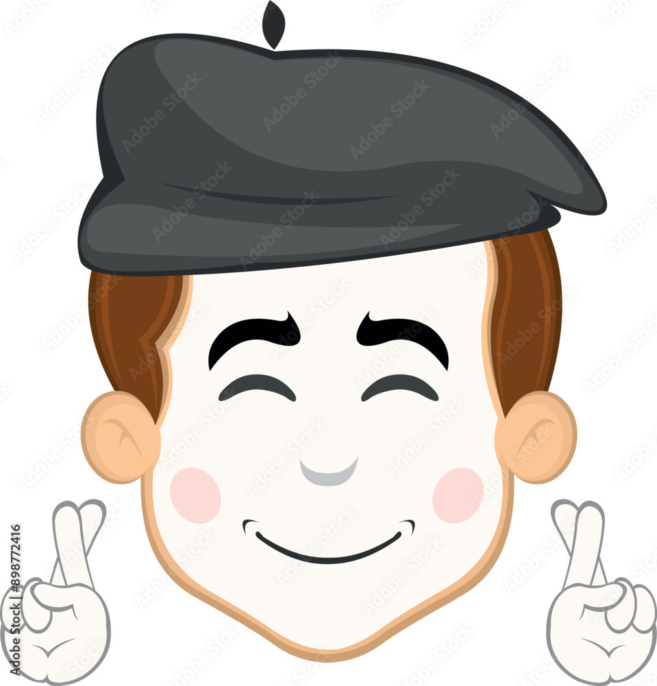 vector illustration face character of street artist mime cartoon, crossing the fingers of the hands, asking for a wish or good luck