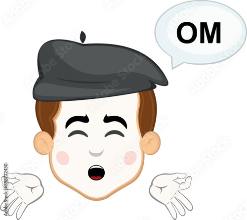vector illustration face character of street artist mime cartoon, with his hands in a praying position