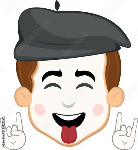 vector illustration face character of street artist mime cartoon, making the classic heavy metal gesture with hands and sticking out tongue