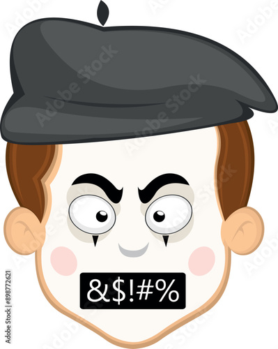 vector illustration face character of street artist mime cartoon, with angry expression and insult censure