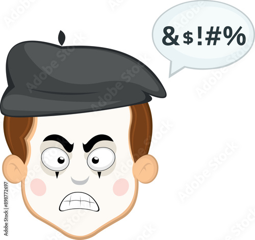 vector illustration face character of street artist mime cartoon, with a speech bubble and insult text