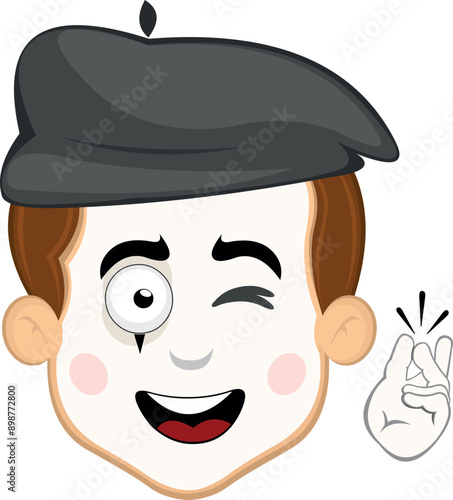 vector illustration face character of street artist mime cartoon, winking eye and with his hand making an ok or perfect gesture