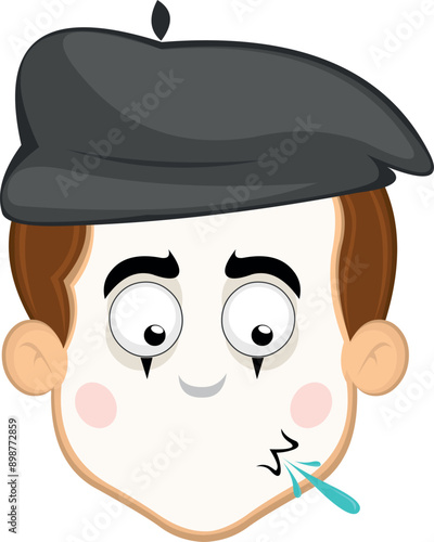 vector illustration face character of street artist mime cartoon, spitting saliva