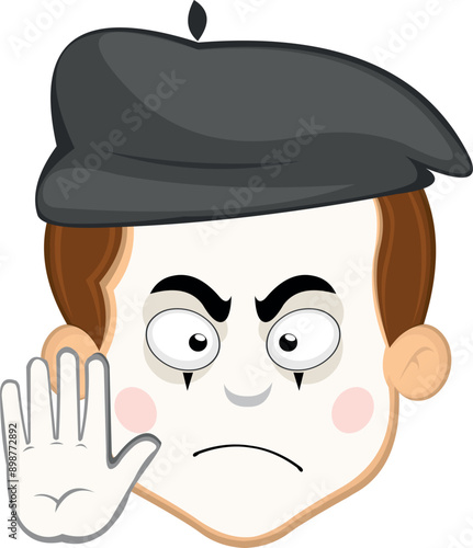 vector illustration face character of street artist mime cartoon, with a stop hand gesture showing all five fingers