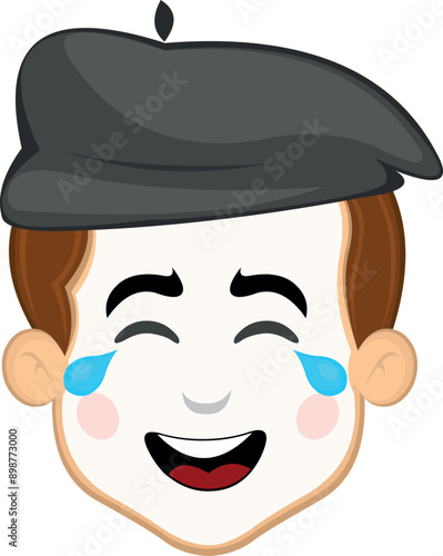 vector illustration face character of street artist mime cartoon, with a happy expression and tears of joy