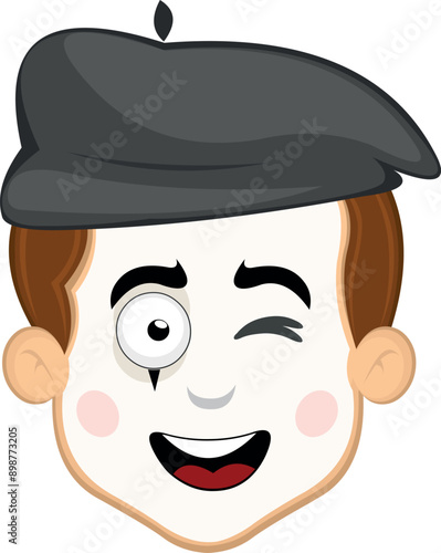 vector illustration face character of street artist mime cartoon, with a happy expression and winking eye