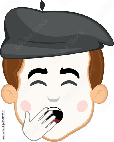 vector illustration face character of street artist mime cartoon yawning covering his mouth with his hand